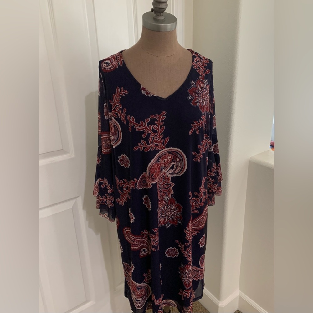 Navy Blue & Burgundy MIDI Dress